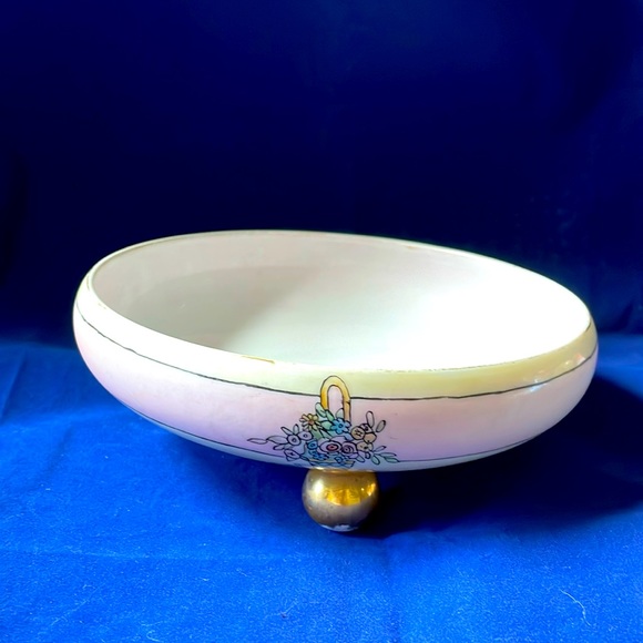Vintage T&V Limoges ca 1900 France floral basket pattern three ball footed Bowl
